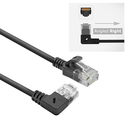 ACT CAT6A Network Cable 90° Angled to Right, U/UTP LSZH LAN Cable Thin 3.6 mm Slimline
