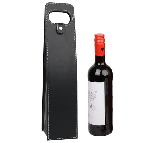 KICPUK Leather Wine Bags, Wine Gift Bag, Wine-Bags with Tote, Reusable Gift Tote Pouch for Picnics, Parties, Weddings, Picnics (Black, One Bottle)