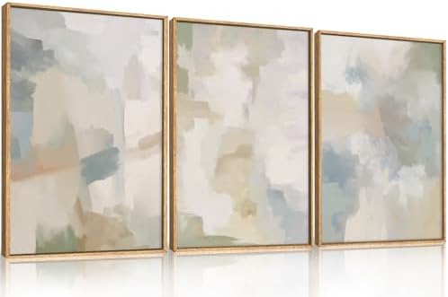 Large Abstract Gray Pastel Framed Canvas Wall Art Set,Neutral Wat...