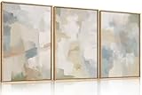 BICERE Large Abstract Gray Pastel Framed Canvas Wall Art Set,Neutral Watercolor Brush Stroke Wall Decor,Modern Minimalist Beige Illustration Artwork for Living Room,Bedroom,Dining Room -16'x24'x3