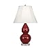 Robert Abbey A697 Lamps with Pearl Dupioni Fabric Shades, Lucite Base/Oxblood Glazed Ceramic Finish