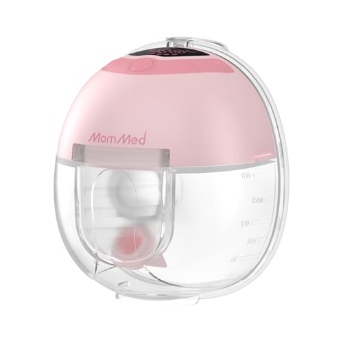 MomMed S33 Tragbare Doppelte Milchpumpe – Freihändige Elektrische Stillpumpe mit 4 Modi, 9 Saugstufen, Nachtlicht, Leise, Wiederaufladbar & 17/19/21mm Brustaufsätzen (Rosa, 1 Stück)