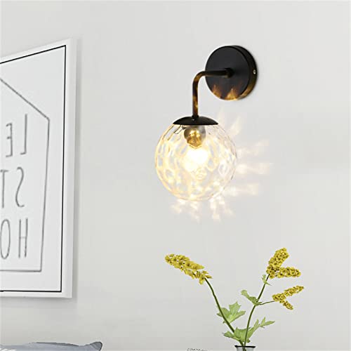 LED Glass Ball Wall Light Indoor Dimmable Bedside Lamps Black Industrial Wall Sconce Modern Vintage Retro Creative Glass Globe E27 Wall Lights Bedroom Hallway Living Room Wall Mounted Lighting (C)
