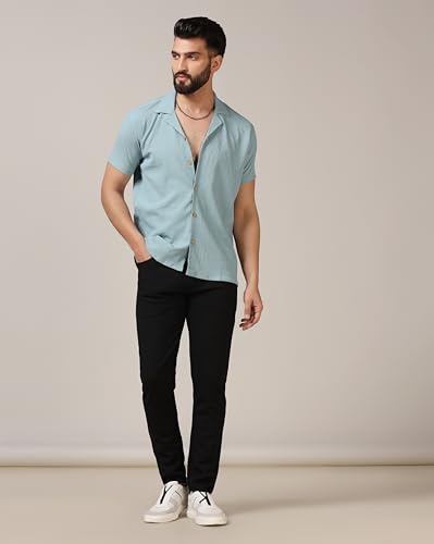 Image of TAGDO Men's Regular Fit Textured Fabric Shirts | Camp Collar & Short Sleeve Button-Down Shirt for Man | Comfortable with Smart Casual Look, Summer Beachwear (5171)