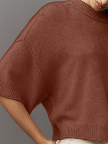 Image of Women's Short Sleeve Cropped Sweaters 2025 Summer Oversized Loose Fit Drop Shoulder Casual Sweater Tops