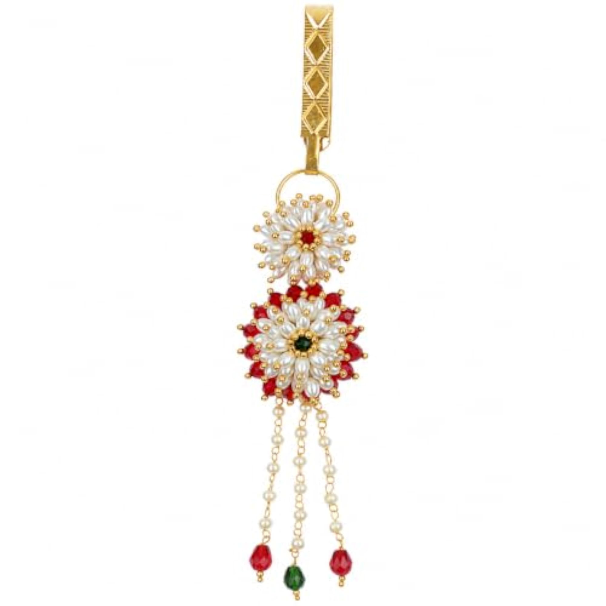 Golden Finishing Red & Green Stone Stud Earrings