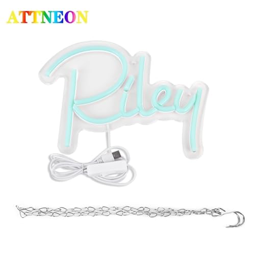 Image of Riley Name Neon Sign,LED Name Neon Light for Kids Bedroom,Birthday Party Decoration,Neon Sign Customizable for Girl,Birthday Riley Name Deocr,Size 7.1 * 6.3 inches(JTLD010-01)