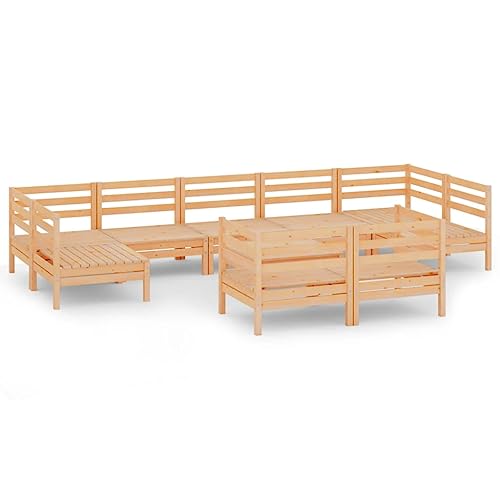 ULUYYUC Mueble Cocina Camping Mesas De Terraza Y Jardín Muebles Jardin Exterior Mesa Y Sillas Terraza Exterior - Juego Muebles de jardín 10 Piezas Madera Maciza Pino Jardín Piscina Patio Trasero