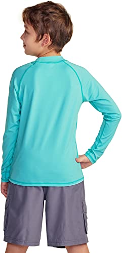 Athlio Boys' Long Sleeve Rash Guard Swimsuit, Uv/Spf Water Beach Surf Swim Shirts, Upf 50+ Sun Protection Swimwear Top, Wave Aqua, 12 #TOP2
