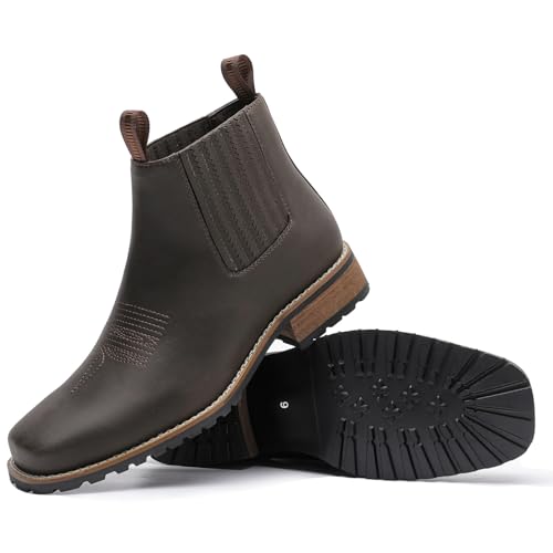 Men's Western Chelsea Cowboy Boots Square Toe, All-Weather Slip-On Work & Casual Boots for Men-botines para hombre4
