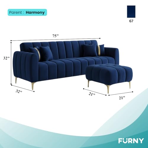 Image of CASASTYLE Hanster 4 Seater L Shape Sofa Set with Movable Ottoman | Flexible Left or Right Layout | Cozy Velvet Fabric | Soft Touch Seating with Golden Legs | Sofa for Living Room (Dark Blue)
