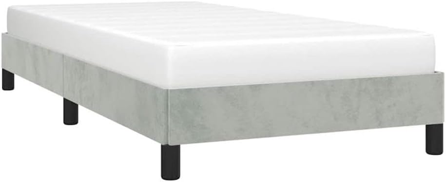 BOWERY HILL Contemporary Engineered Wood Twin Bed Frame, Light Gray Velvet Upholstery, Matte Finish, Sturdy Rectangle Design, No Headboard, Modern Minimalist Bedroom Furniture, 16 x 29.9 x 3.9 in