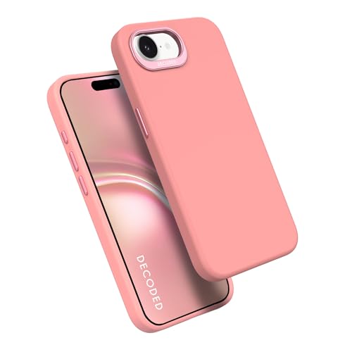 DECODED Coque en silicone pour iPhone 16e - Doux au toucher - Revêtement antibactérien - Compatible avec MagSafe - Protection contre les chutes et les chocs - Boutons métalliques - Prise en main
