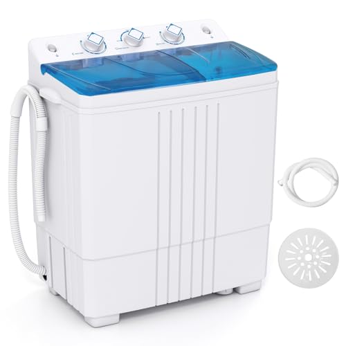 TANGZON Twin Tub Washing Machine 8KG/4.5KG Portable Washer and Spin Dryer Combo with Timer Control & Drain Pump Compact Washers for Camping Dorms Apartments RVs (5KG Washing 3KG Drying Blue)