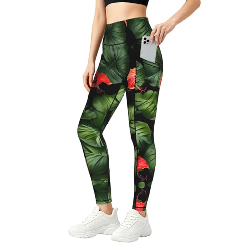 Leggings con estampado de flores y bolsillos para el gimnasio y diario