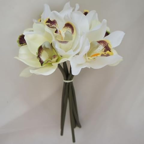 Lily Garden Set of 2 Mini 7 Stems Cymbidium Orchid Bundle Artificial Flowers (White) Cover