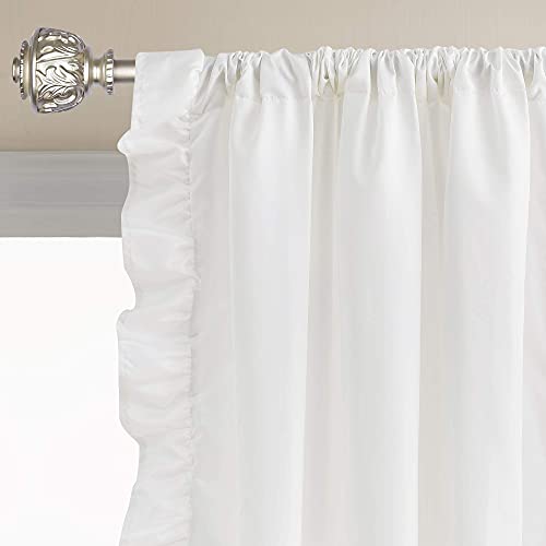 Stangh White Ruffle Curtains For Bedroom - Shabby Chic Ruffle Trim Faux Silk Curtains Privacy Drapes For Dining Room/Bathroom/Canopy Bed, White, W52 X L84 Inches, 2 Panels #TOP3