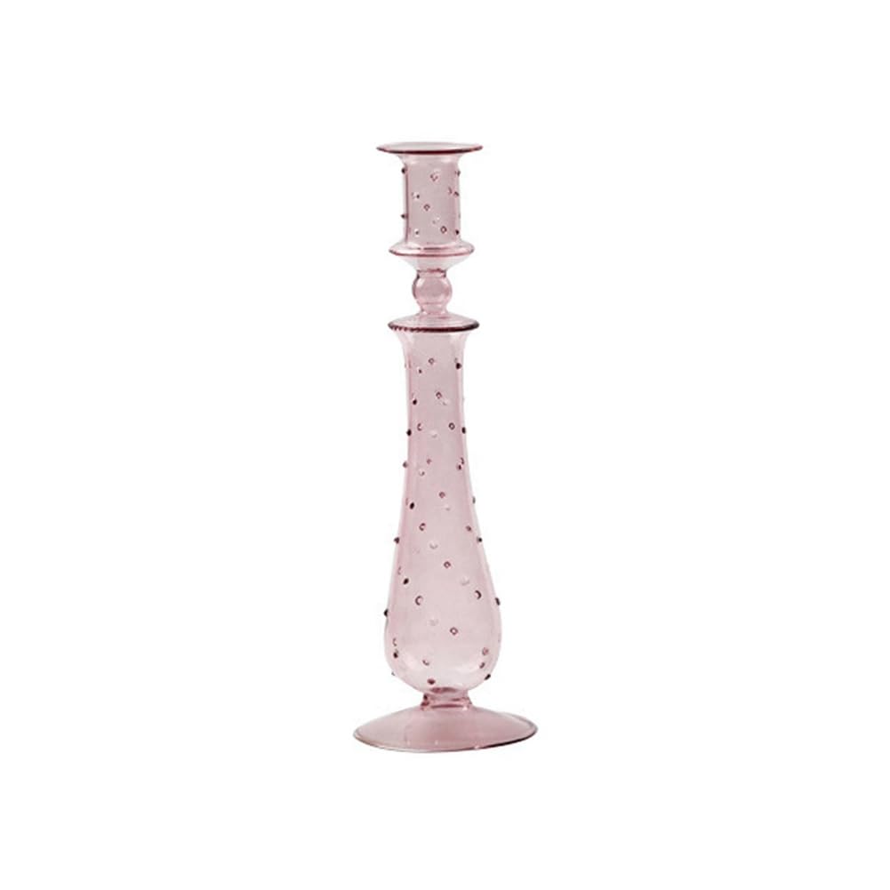 CTRLZS Romantic Glass Candle Holder Vintage Glass Candlestick Hydroponic Transparent Vase European Style Gift Transparent Pink