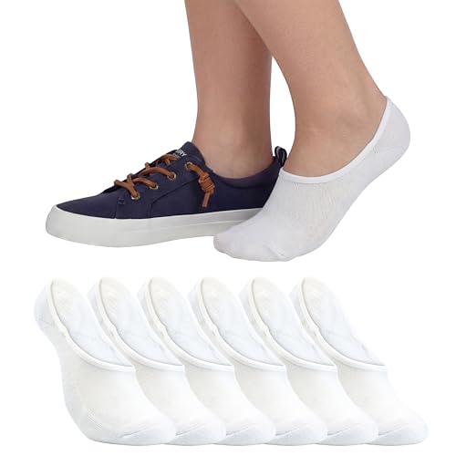 Sperry Womens 6-Pack No Show Cushion Liner Socks White 4-10