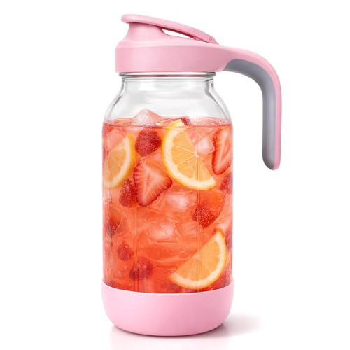 Sursip 64oz (2 Quart) Glass Mason Jar Pitcher with Lid and Handle
