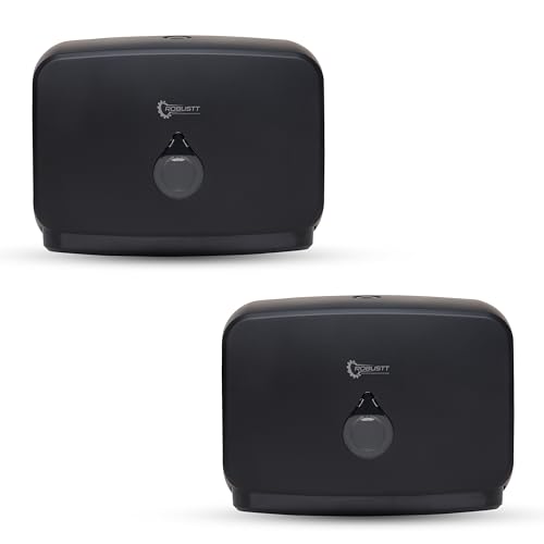 Image of Robustt Wall-Mounted V /N /M Fold Paper Hand Towel Dispenser - Black (with Adhesive Hooks) | Large Capacity | Durable ABS Material | Water-Resistant | Push Button Lock (Pack of 2)