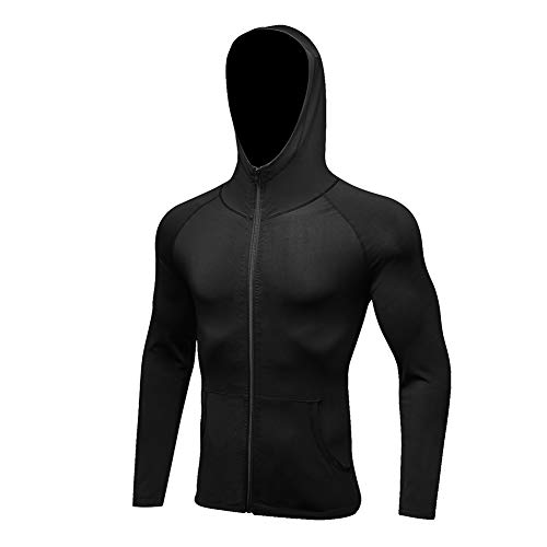 TOPTIE Men's Hoodies Zipper Slim Fit Long Sleeve Workout Hoody Jacket-Black-2XL