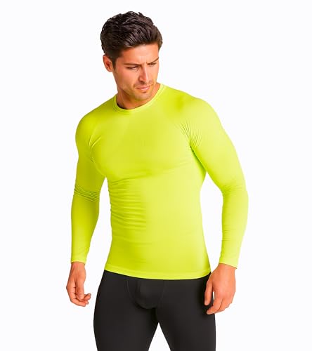 TARIF Camiseta térmica Hombre Deporte Transpirable y Ligera de Manga Larga con diseño anatómico y Cuello Redondo | Tejido técnico | Pack 1 o 2 und (FR/ES, Letras, XS, S, Regular, Regular, 1, Blanco)