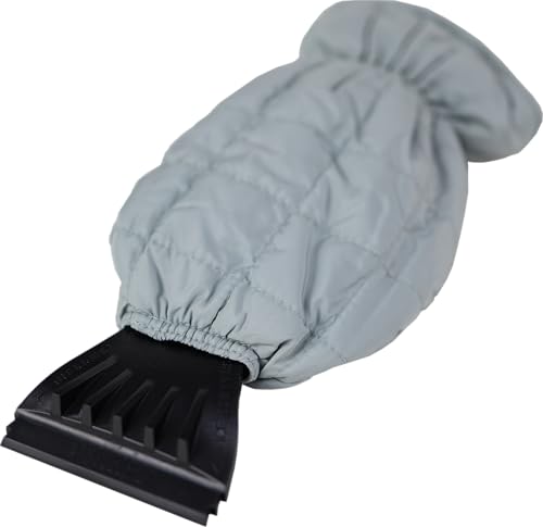 Harrier Hardware Car Auto Window Ice Scraper with Insulated Fleece-Lined Mitt, Gray