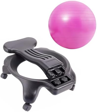 Yoga Ball Office Chair Rolling Base, Sitting Bouncing Ball Chair for Fitness/Pilates/Birthing, Balance & Stability Ball (Pink)