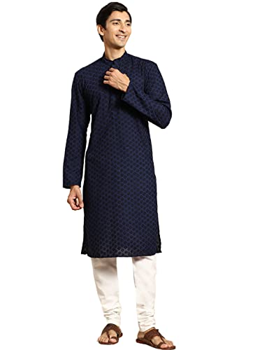 Image of Rajubhai Hargovindas Men Pure Cotton Chikankari Embroidered Straight Kurta