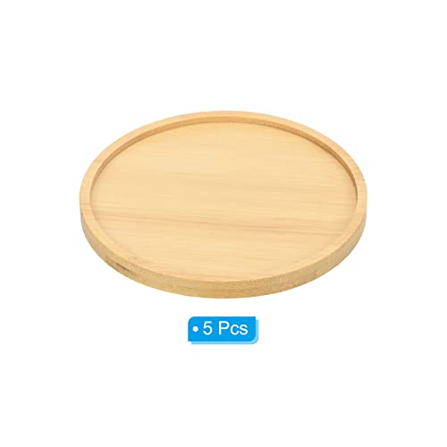 PATIKIL Plant Pot Saucer 4.7 Inch OD, 5 Pack Bamboo Round Flower Drip Tray for Home Indoor, Yellow, 12cm - Image 3