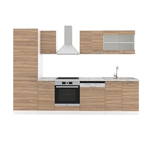 Vicco Keuken R-Line 300 cm keukenblok keukenblok inbouwkeuken – Sonoma eiken (met werk)