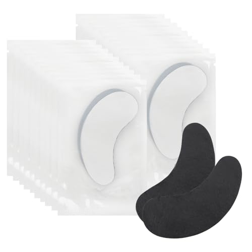 100 Pairs Hydrogel Under Eye Gel Patches Lint Free Eye Lash Pads Eyelash Extension Supplies Beauty Makeup Eye Mask Kit, Transparent/Black