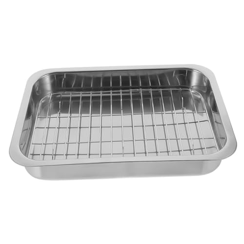 GRIRIW 1 Set Multi Purpose Stainless Steel Baking Pan Oven Tray with Rack for and Display of Desserts Snacks and Cupcakes for Kitchen Use