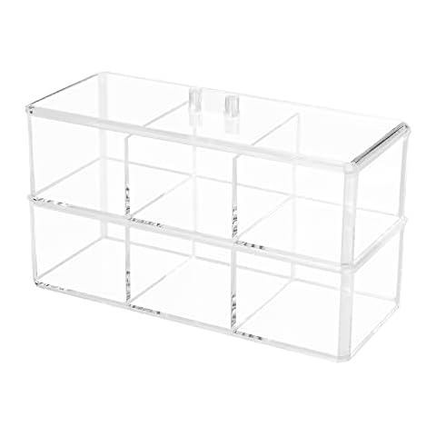 dedoot 3 Compartment Organizer 2 Layers,Plastic Drawer Clear Acrylic Vanity Desk Storage and Organizer, Bathroom Display Storage Container with Lid for Jewelry, Small Items 9.17x3.7X5.82 Inch Cover