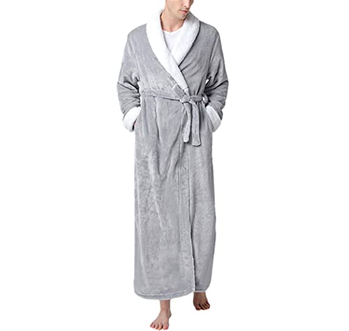 Peignoir homme gris en flanelle taille L avec capuche chaude en polaire