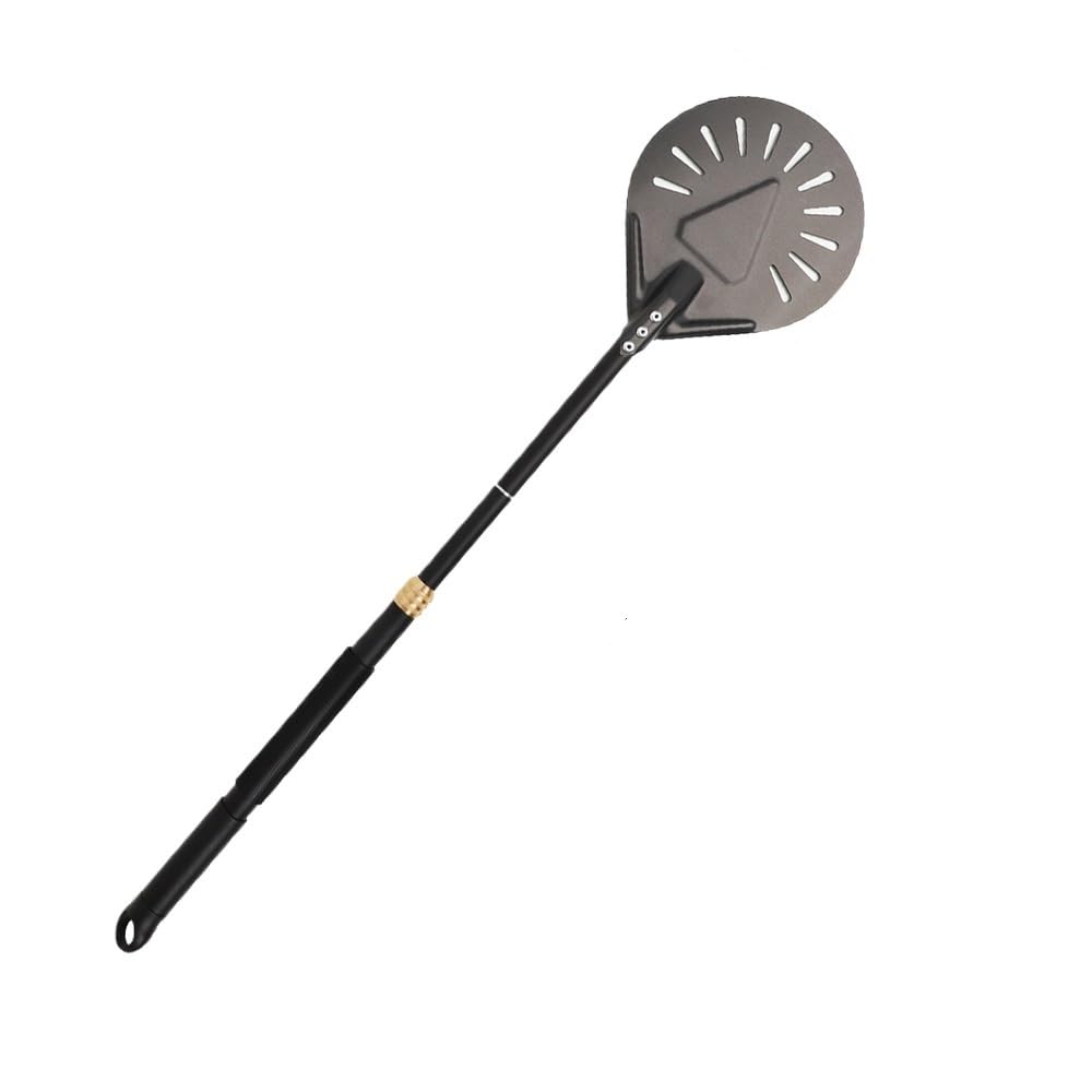 Pala Pizza Pala de pizza ajustable giratoria aluminio anodizado duro, redonda, antiadherente, for hornear, mango largo(Black 7 inch)