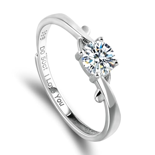 ANAZOZ Moissanite Wedding Rings for Women, 0.5ct D Color VVS1 Clarity, Adjustable Promise Rings for Her 999 Sterling Silver Engagement Bands