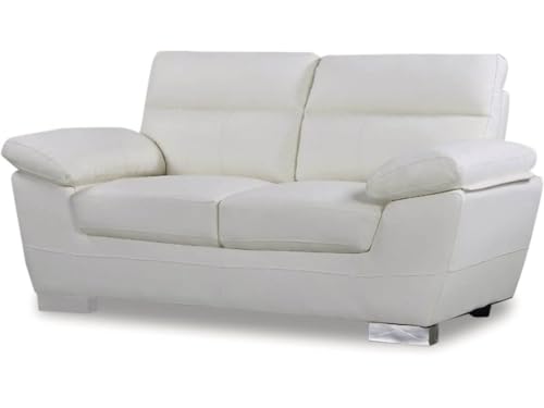 Canapé Fixe en Cuir reconstitué et PVC Dallas - 169 x 88 x 90 cm - 2 Places - Blanc