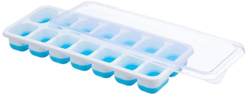 Image of Clazkit Silicone Ice Cube Tray with Lid (2 Pack, 14 Cavities Each) | Easy Pop-Out Square Ice Mold | BPA Free Flexible Ice Tray | Stackable Ice Cube Maker for Freezer, Whiskey, Cocktails, Juice
