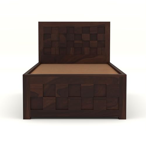 Image of Solid Sheesham Wood Single Size Bed with Box Storage for Bedroom Living Room Single Cot for Home Wooden Palang for Hotel (Walnut, Size 6 * 4)