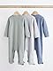 NEXT 3er-Pack Babyschlafanzüge aus Baumwolle Grey/Blue 9 Monate