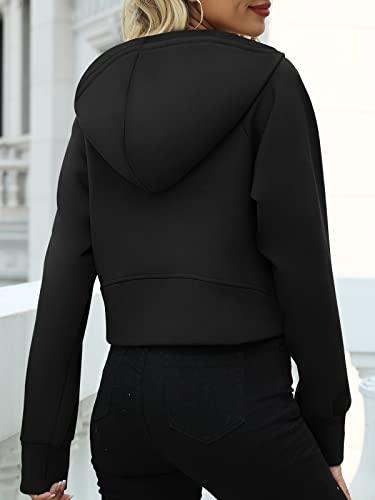 Pogtmm Womens Half Zip Cropped Hoodies Fleece Lined Quarter Zip Pullover Sweatshirt Winter Clothes Sweater With Pocket (Small, Black) #TOP3