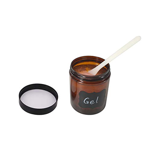 12 Pack 8 OZ Amber Plastic Jars With Black Lids, 6 Spatula, A Pen & Labels - PET Storage Container for Cosmetics, Cream, Gel, Kitchen Storage & Travel Jar Plastic Slime Jars by ZMYBCPACK