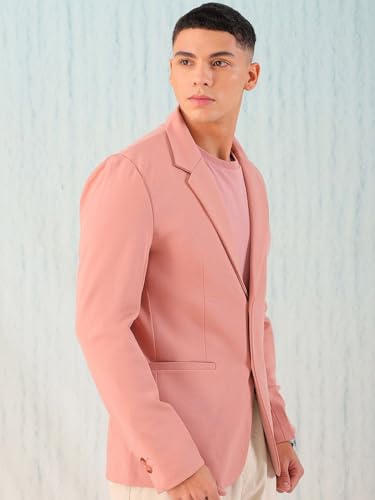 Image of The Indian Garage Co Men Comfort Straight Fit Solid Stretchable Single Breated Knitted Blazers