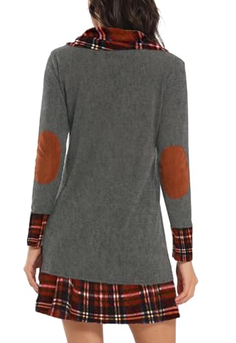 Alaster Queen Women's Long Sleeve Fall Dresses 2024 Trendy Casual Plaid Cowl Neck Winter Tunic Dress for Women2
