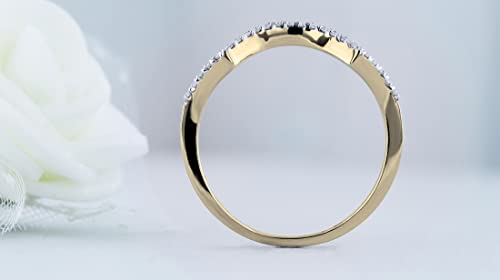 0.10 Cttw 10K Solid Gold Round Diamond Stackable Wedding Contour Band Guard Ring 1/10 CT2