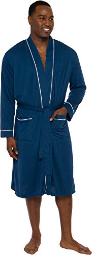Ross Michaels Men's Lightweight Jersey Robe - Luxury Long Sleeve Summer Bathrobe w/Contrast