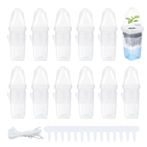 Macetas Transparentes Autorriegantes, 12 Piezas Macetas Transparentes | Maceta de Cultivo de 5 cm con Sobres de Almacén, Ventilación Ajustable y Depósito de 150 ml - Para Esquejes Interiores y