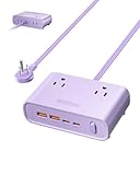 NTONPOWER Purple Flat Plug Power Strip, 25W Max 8-in-1 with 4 AC, 4 USB(2 USB C) 5ft Flat Extension Cord, Power Strip with USB Ports, Outlet Extender for Home Office, School Dorm Room Essentials
